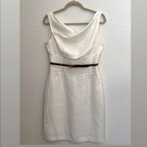 Summer White linen Antonio Melani dress with skinny brown belt